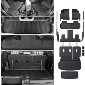 Floor Mats Cargo Mat Set for 2024 2025 GMC Acadia 7 Seats Car Accessories, All-Weather TPE Trunk Mat Cargo Liner Seat Back Covers Door Sill Guards