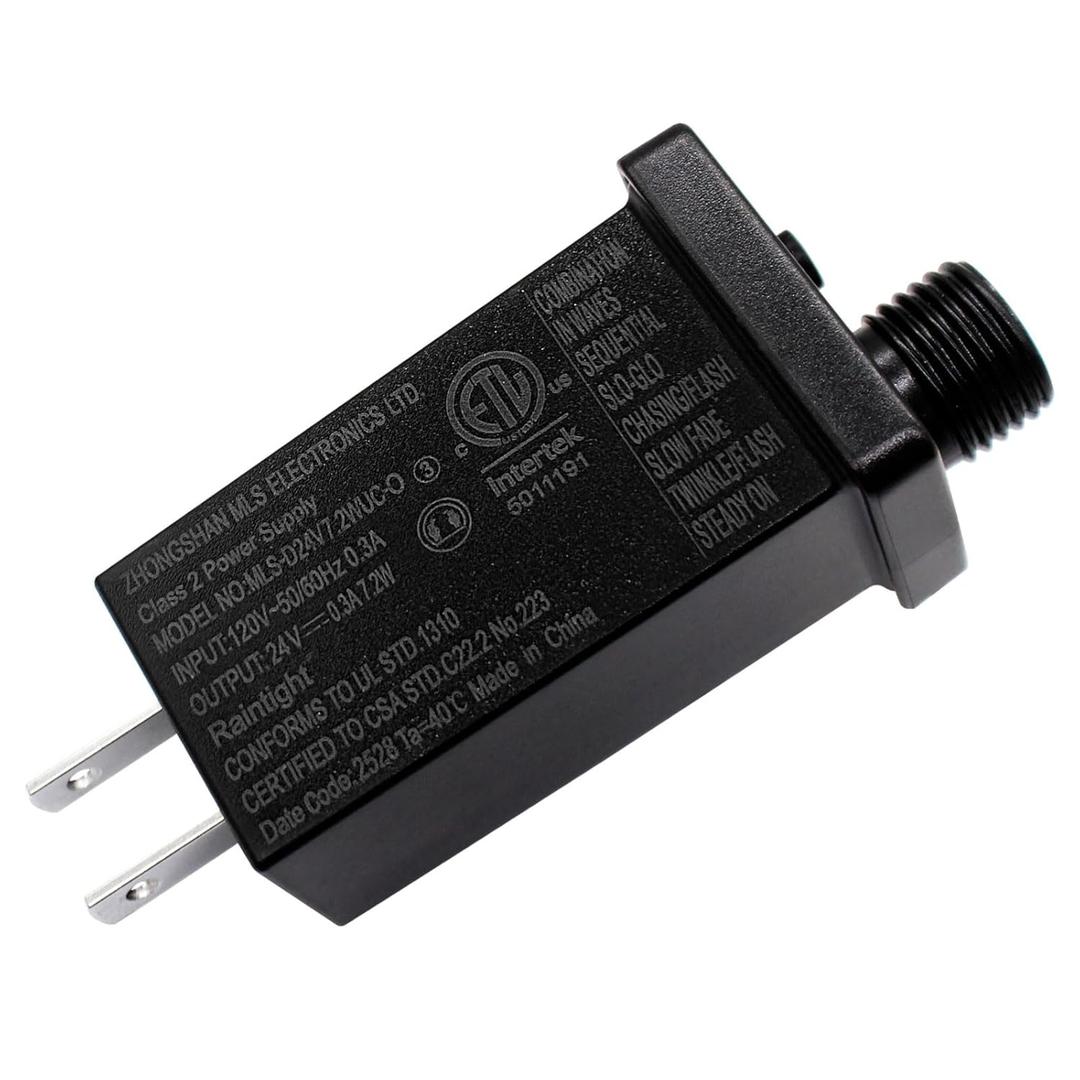 24V LED Transformer Class 2 LED Power Supply, Waterproof IP44 Low Voltage Seasonal Use LED Driver US CA Plug for String Light, Projector Light, Lawn Lamp (24V 7.2W)