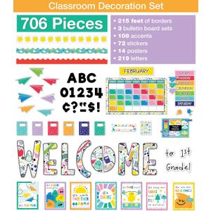 Carson Dellosa Happy Place 706PC Teacher Supplies, Calendar, Welcome Banner, Borders, Posters, Stickers, Name Labels for Kids and More Back to School Decorations for Bulletin Board and Classroom Decor