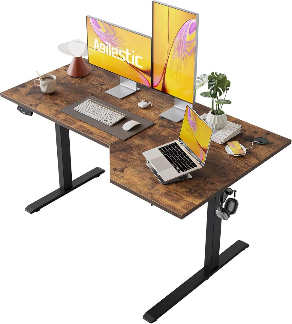 Agilestic Electric Standing Desk, L-Shaped 55 Inches Height Adjustable Desk, Sit and Stand up for Work Office Home, Ergonomic Rising Computer Table for Home Office with Splice Board, Rustic Brown