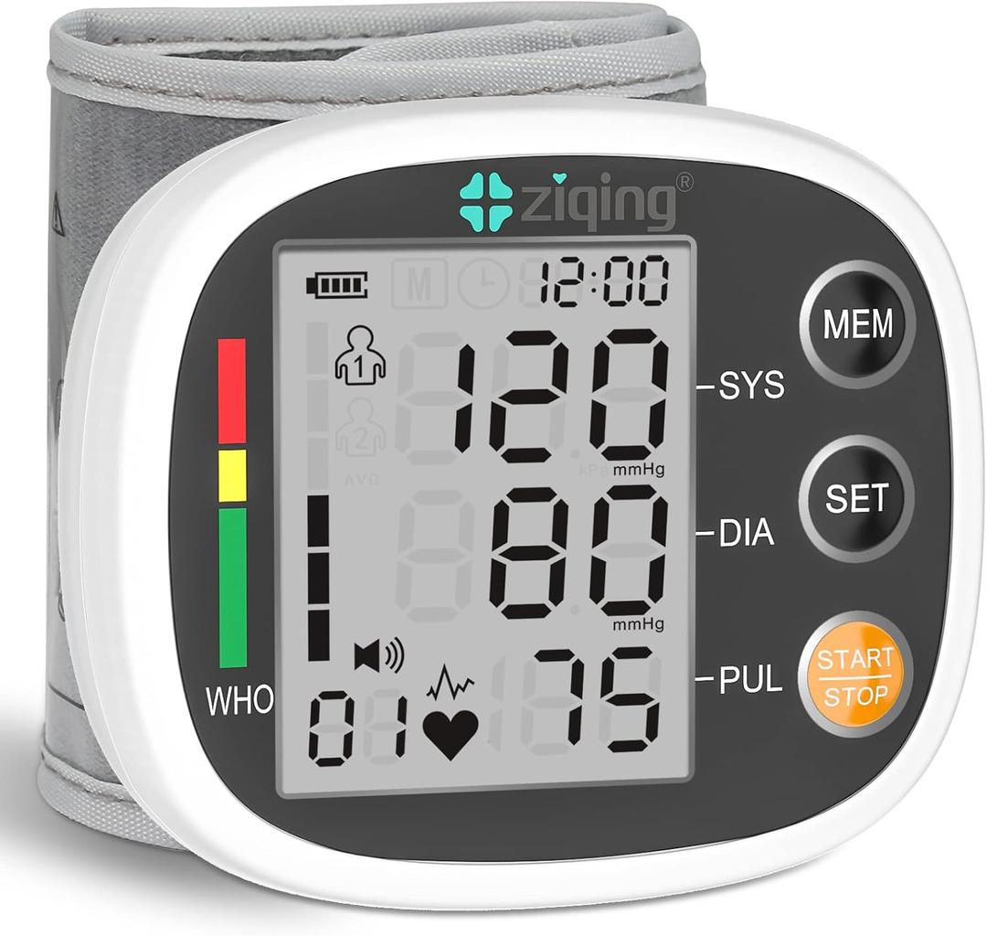 Wrist Blood Pressure Monitor for Home Use, Rechargeable Bp Machine Automatic Digital BP Monitor with Voice Broadcast, Large LCD Display, 299 Memory BP Cuff 5~7.7in, Black