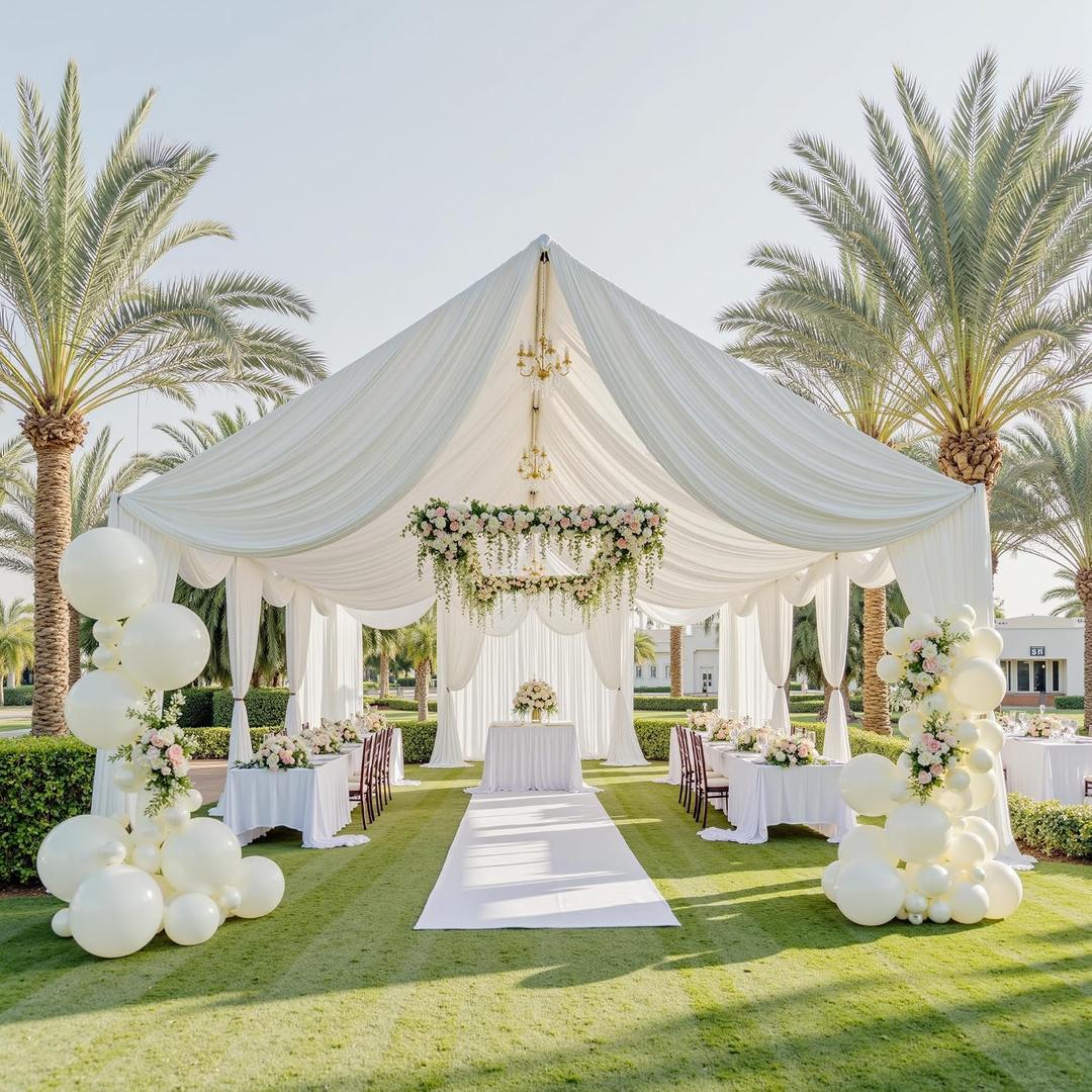 40ftx40ft Ivory Ceiling Curtain for Wedding Parties, 60"W x 480"L