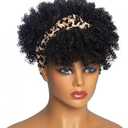 Short Afro Kinky Curly Wigs with Bangs Wrap Headband Wigs 2 in 1 Synthetic Turban Wig Afro Scarf Wig Curly Cosplay Wig