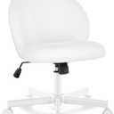 Vanity Chair with Cat Back,Armless Desk Chair Cute Small Office Chair,Teddy Fabric Computer Chair with Adjustable Height,120Tilting,Rolling,Swivel for Vanity,Kids Room,Office,Bedroom White, 17in x 18.1in x 28in