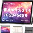 Android 14 Tablet,10 inch Tablets, Octa Core CPU, 10GB+64GB+512GB Expansion, 1280x800 HD IPS Touchcreen Display , Wi-Fi6, Dual Camera, 6000mAh Battery, Bluetooth5, 2 in 1 Tablet PC,Widevine L1 (Black)