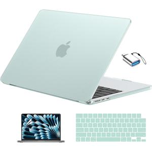 EooCoo Compatible with MacBook Air 13 inch Case M5 2026-2022 M4 M3 M2 Model A3449 A3240 A3113 A2681, Mac Air 13.6 inch Hard Shell & Keyboard Cover & Screen Film & Type-C, Frost Sage Green