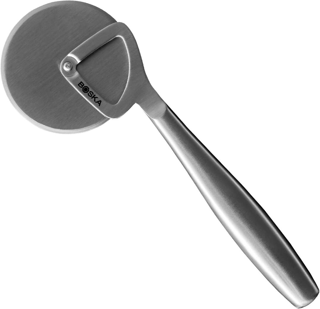 Boska Stainless Steel Pizza Cutter - Copenhagen Multifunctional Pizza Wheel Cutter - Handheld Food Slicer - Silver Non-Stick Adjustable Roller - Dishwasher Safe - For Kitchen Cooking