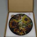 Sunflower Hanging Stained Glass for Windows,20cm/7.87inch Hand-Painted Sun Catcher Garden Hangings Christmas Mother's Day, Valentine's Day Ornaments Festival Gift