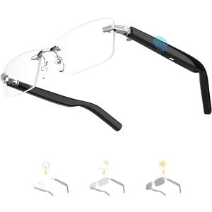 Smart Glasses Rimless Smartglasses with Bluetooth Speaker,Remote Control Photo Taking/UV Protection Voice Control (Photochromic Lenses)
