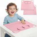 Domensi Large Silicone Suction Placemat with Teething Edge Bumper/Spill for Baby Toddlers Kids with Storage Bag, Non-Slip Dinning Table Mat, Dishwasher Safe for Table (Pink,1 Pack)