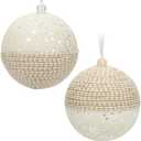 Briful 5.9'' Christmas Ball Ornaments Xmas Trees Decorations, 2PCS Small White Pearl and Textured Weaving Extra-Large Christmas Hanging Balls for Xmas Garland Wreath Mantle Decor