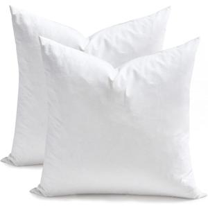 TOPGREEN Feathers Down Pillow Inserts 14x14, Set of 2, 100% Organic Cotton Shell, Soft Decorative Square Throw Pillows for Living Room Sofa, Couch, or Bed (White)