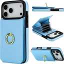 Folosu Compatible with iPhone 17 Pro Max Case Wallet with Card Holder, 360Rotation Finger Ring Holder Kickstand, RFID Blocking Leather Protective Double Buttons Shockproof Cover 6.9 Inch Blue