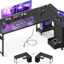 AODK L Shaped Gaming Desk with 4 Drawers, 67" Reversible Home Office Desks with Power Outlets, L Shaped Computer Desk with USB Charging Port and Host Stand, Corner Desk, Easy to Assemble, Black
