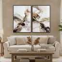 SAFERRYHOME Neutral Abstract Wall Art, Gold and Brown Marble Framed Canvas Wall Decor, Modern Fluid Texture Painting Artwork, Contemporary Minimalist Picture for Home Office Living Room, 24"x36"x2