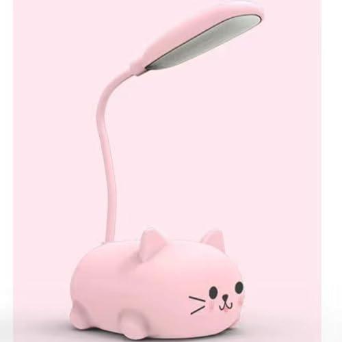 Neioaas LED Desk Lamp for Kids, Cute Cat Lamp USB Rechargeable Reading Light,Portable LED Table Light, Flexible Gooseneck Eye-Care Cartoons Small Desk Lamp Girls Gifts(Pink)