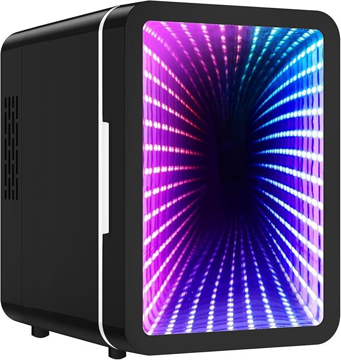Skincare Fridge With Dimmable LED Mirror, 4L Makeup Mini Fridge for Bedroom, Cosmetics, SkinCare, Cooler & Warmer, Portable Small Refrigerator for Car, Office and Food- Black
