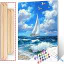 Sailboat at Sea Coastal Paint by Number for Adults, Beginner and Kids , DIY Blue Sky Landscape Painting Acrylic Paint by Number Kits for Kids Adults Beginner for Home Wall Decor(DIY Frame)16x20 inch
