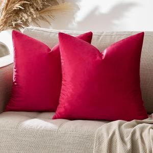 GIGIZAZA Red Velvet Decorative Throw Pillow Covers 18x18 for Sofa Bed 2 Pack Soft Cushion Covers