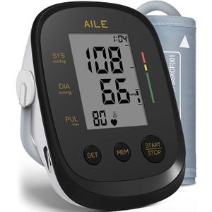 AILE Blood Pressure Monitor, Blood Pressure Machine Upper Arm Large Cuff(8.7"-16.5"), High Automatic Blood Pressure Monitors Cuff for Home Use, Manual Arm Bp Monitor, 2 * 99 Memory (Black)