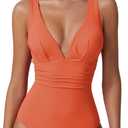 QINSEN Womens Sexy V Neck One Piece Bathing Suit Cross Back Swimsuit High Waist Monokini, XS