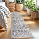 Vintage 2x7 Runner Rug, Gray Ivory Washable Runners for hallways, Super Soft Kitchen Runner Rug Non Slip, Print Faux Wool Floral Thin Carpet Runner for Entryway Indoor Bedroom Bedside Runner
