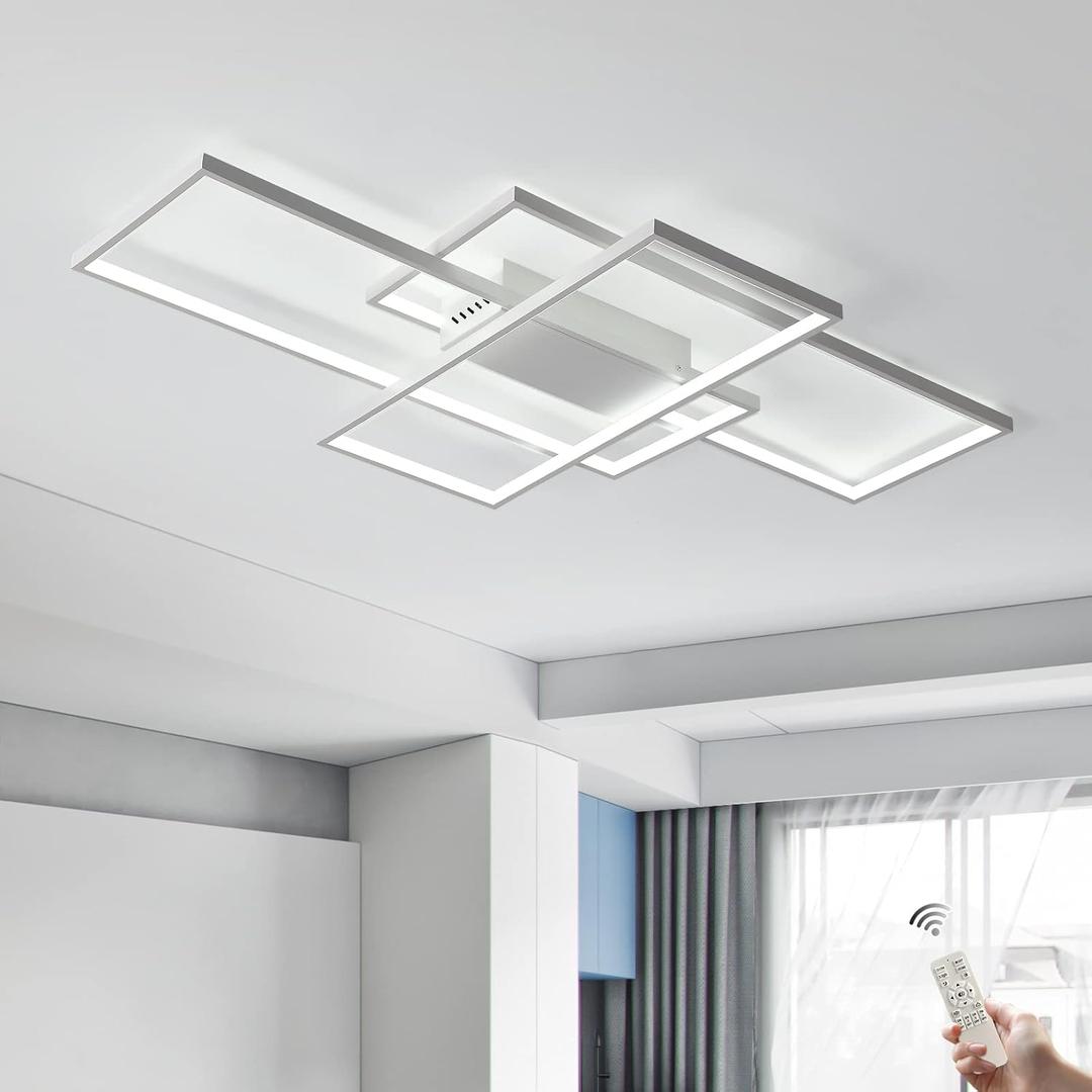 GEADI Dimmable Ceiling Light, 41.3in Flush Mount Ceiling Lamp Remote Control Modern Chandelier, 68W Square White Acrylic Close to Ceiling Light Fixtures for Bedroom Living Room