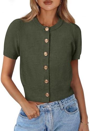 PRETTYGARDEN Womens Casual Summer Short Sleeve Cardigans 2025 Button Down Knitted Sweater Basic Crew Neck Crop Tops M PRETTYGARDEN Womens Casual Summer Short Sleeve Cardigans 2025 Button Down Knitted Sweater Basic Crew Neck Crop Tops M