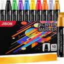 10 Colors Jumbo Acrylic Paint Markers (2 Metallic), 15mm Extra Large Felt Tip Thick Paint Pens for Rock, Wood, Ceramic, Glass, Canvas, Eggs,Pumpkins, Poster Painting Vibrant, Long Lasting Art Supplies