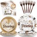 Grencian Love is Brewing Bridal Shower Decorations - 96Pcs Coffee Themed Bridal Shower Love is Brewing Plates and Napkins Disposable Tableware for Girls Wedding Engagement Party Decorations Serve 24