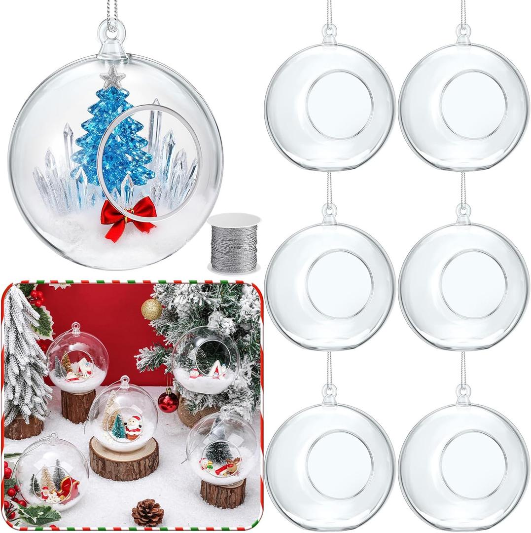 Wettarn 6 Pcs Christmas Acrylic Hanging Globes Clear Hanging Acrylic Ball Christmas Fillable Ball for Art Wedding Garden Micro Landscape Home Accessories (5.12 Inch)