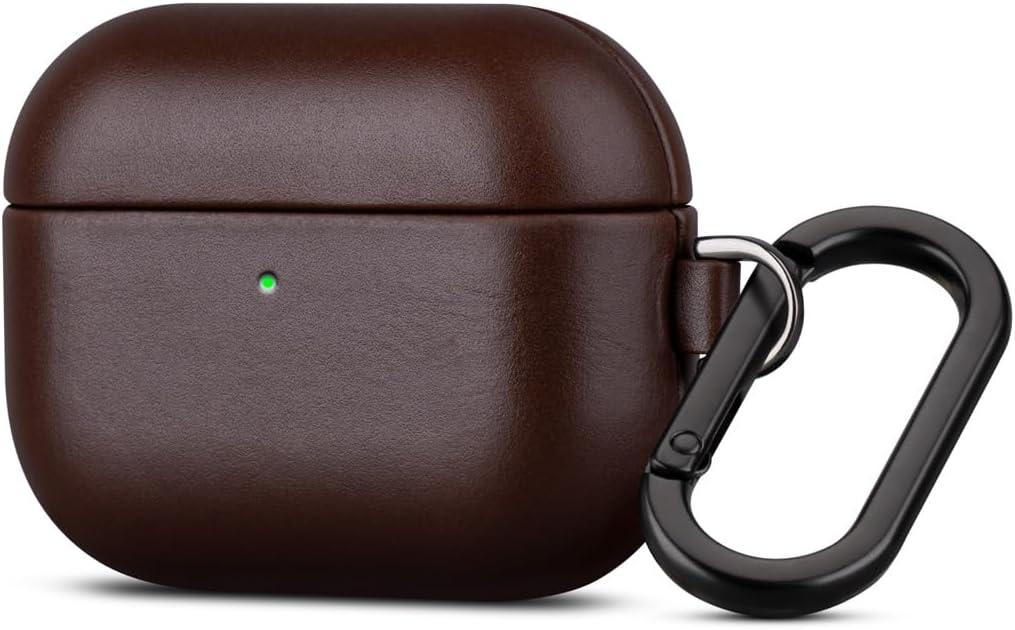 for AirPods Pro 3 Leather Case Cover - Leather from Cow Hide, Handmade Drop Protective Hard Cover, Wireless Charging Compatible AirPods Pro 3rd Generation Case with Keychain - Coffee Brown