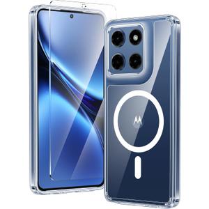 FNTCASE for Motorola Moto G Stylus-2025/Stylus-2026 Case: Clear Magnetic Military Grade Drop Protection Anti Yellowing Cell Phone Cover - Rugged Shockproof Protective Bumper Transparent Cases(Clear)