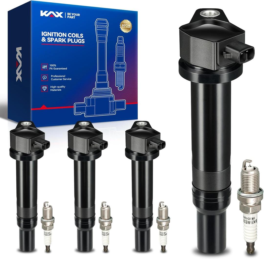 KAX Set of 4 UF499 Ignition Coil Pack and 5464 Iridium Spark Plug, Fit for Hyundai Accent, for Kia Rio/Rio5, L4 1.6L,2006 2007 2008 2009 2010 2011 2012 2013 2014, Replace# 2730126640