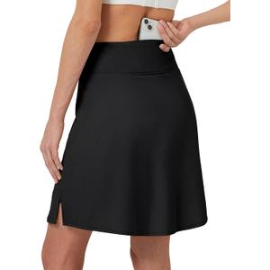 FitsT4 Sports Women's 20'' Swim Skirt Skort with Pocket High Waisted Modest Swimsuit Bathing Suit Bottoms (Black, L)