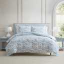 Martha Stewart - Queen Comforter Set, 100% Silky Smooth Cotton Sateen Bedding for Year Round Comfort, 3 Piece Bed Set with Matching Pillowcases (Farmhouse Toile Blue)