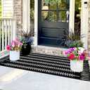 Front Porch Rug 23.6" x 51.2" Black and White Boho Herringbone Pattern Outdoor Rug Door Mat Cotton Hand Woven Rug for Front Porch Decor Washable Welcome Layered Doormat for Entryway Kitchen