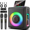 Karaoke Machine, Portable Bluetooth 5.3 Speaker with 2 Wireless Microphones for Adults, PA System with Pitch Correction & Echo Adjustment, Supports TWS/TF Card/USB/AUX/Live for Home Party