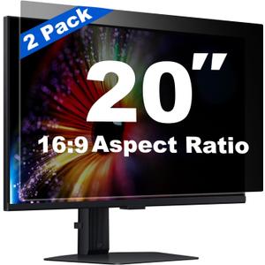 [2 Pack] 20 Inch Computer Privacy Screen for 16:9 Aspect Ratio Widescreen Monitor, Eye Protection Anti Glare Blue Light Filter Shield, Removable Anti-Scratch Anti Spy Protector