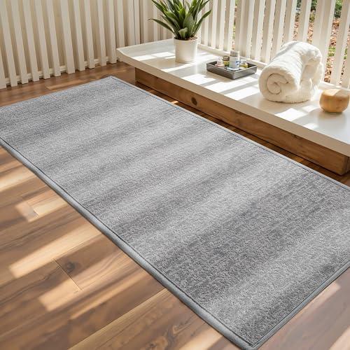 Long Bath Mats for Bathroom Non Slip Washable Bathroom Rugs Low Pile Quick Dry Ultra Thin Bath Mat Fit Under Door Thin Shower Rug, Grey 57 x 22