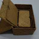 Woanger Set of 4 Wicker Storage Baskets OrganizerHandwoven Storage Bins with Lid for Organizing, Home Utility Box for Home Office Supplies Multipurpose Container(Orange)