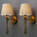 Yosoan Rattan Hand-Woven Wrapped Yellow Vine Lamp Shade Wall Sconces Set of 2, 100% Natural Materials Farmhouse Vintage Indoor Hardwired Brass Gold Wall Mounted for Bedroom Hallway(Antique)