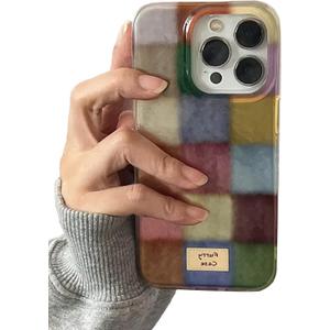 Trendy Aesthetic Cute Colorful iPhone 13 Case Shockproof Design Slim Fit Protective Cover Phone Case with for Women Girls (Colored squares)