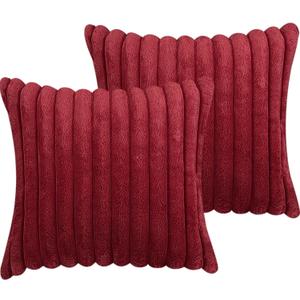 18x18 Throw Pillow Covers Set of 2, Decorative Faux Fur Covers for Bed, Couch Soft Fluffy Pillow Cover with Velvet Back for Living Room, Neutral Home Dcor Accent for Sofa - Wine Red