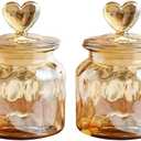 wangsdjy 22oz Airtight Glass Jars with Cute Heart Shaped Lids, Wedding Candy Jar Kitchen Storage Jar for Candy Cookie Nuts Coffee Tea (Amber 2PCS)