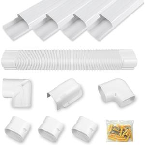 5" 17Ft PVC Decorative Line Set Cover Kit for Ductless Mini Split Air Conditioners 17FT Line Set Cover for Heat Pump System and Central AC(Total Length 17Ft), White