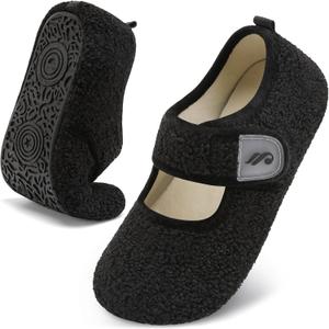JIASUQI Womens Slippers Wide Diabetic Slippers for Men Adjustable House Shoes Indoor Outdoor (10-10.5 Women/8.5-9 Men, Black)
