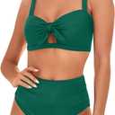 Tempt Me Women Two Piece Swimsuits High Waisted Bikini Set Tummy Control Ruched Tie Knot Bathing Suits (Small, Deep Green)