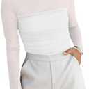 REORIA Women’s Trendy Sexy Mock Turtle Neck Long Sleeve Sheer Mesh Ruched Going Out Bodysuits Tops L