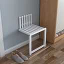 Folding Chair Wall-Mounted Invisible Shoe-Changing Stool Made of Solid Wood Wall Seat Folding with Support Legs Saving Space Suitable for Various Occasions White, 10.23 inches x 14.96 inches x 13.77 inches
